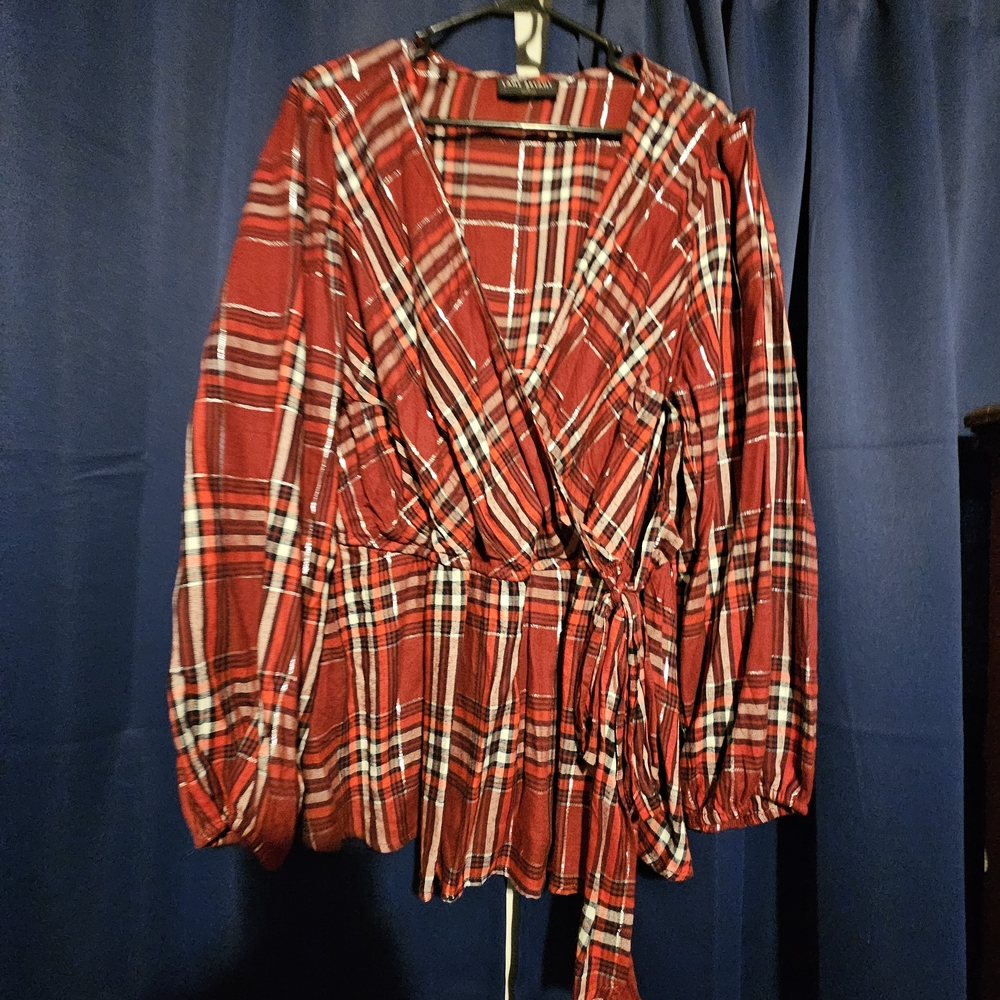 Lane Bryant Red and White Plaid Blouse